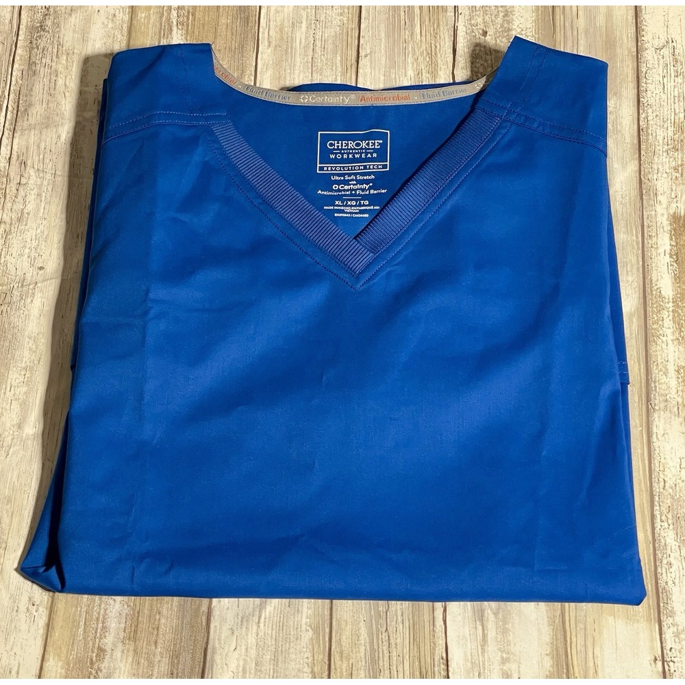 NWT Cherokee Women's V-Neck Scrub Top Royal Blue‎  Ultra Soft Stretch Size XL